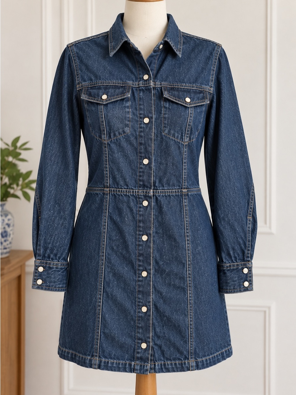 Gap Denim Western Shirt Jean Dress M 100% Cotton Pearl Snap Fall NWT